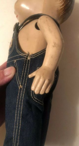 Vintage 13” Buddy Lee Hard Plastic Doll W/overalls. 6