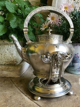 Antique Gorham Silver Sterling Tea Kettle With Stand 2