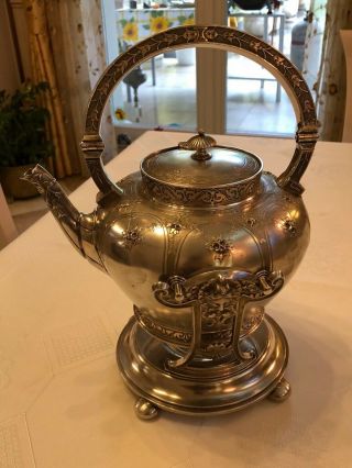 Antique Gorham Silver Sterling Tea Kettle With Stand 3