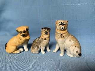 Antique Pug Dog Figurines Porcelain Bisque