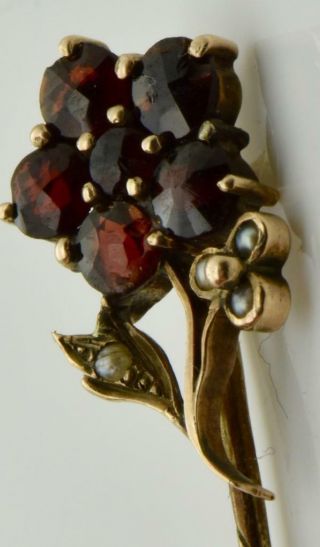 Rare Antique 19th Century Victorian 8k Gold&bohemian Rose Cut Garnets Tie Pin