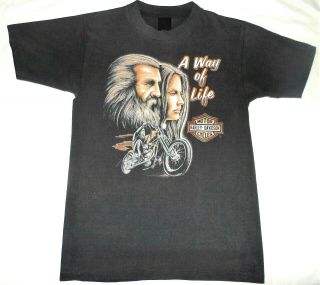 Vtg 1980s 3d Emblem Harley Davidson Thin T - Shirt Med A Way Of Life Orange Va