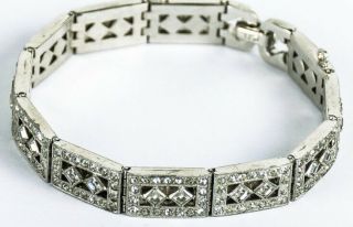 Vintage Engel Brothers Art Deco Sterling Silver Rhinestone Bracelet 7.  5” 30g