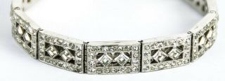 Vintage Engel Brothers Art Deco Sterling Silver Rhinestone Bracelet 7.  5” 30g 2