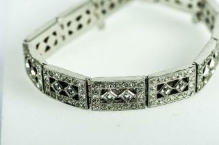 Vintage Engel Brothers Art Deco Sterling Silver Rhinestone Bracelet 7.  5” 30g 7