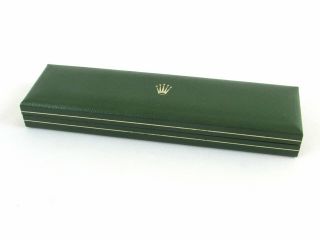 Vintage Rolex Watch Box Green Leather Gilt 8 1/4 " X 2 1/4 " Gray Felt Coffin Case