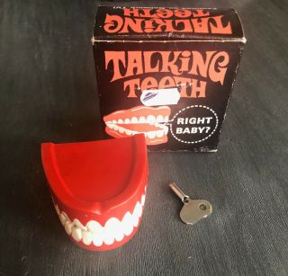 Vintage Talking Teeth & Key Wind Up Toy 1970 Fisher & Co.  Featured On Network Tv