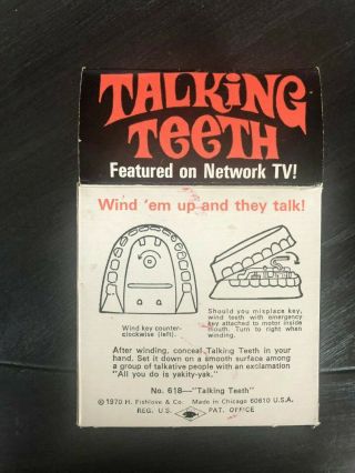 Vintage Talking Teeth & Key Wind up toy 1970 Fisher & Co.  Featured on Network TV 2