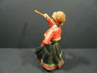 Vintage Hand Carved Wood Figure Woman Blowing Horn Made in Norway 2