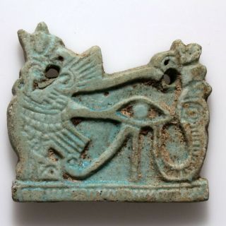 Scarce - Circa 1900 Bc Egyptian Faience Plaque Ornament Pendant Eye Of Horus & Ba
