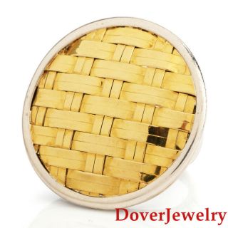 John Hardy Sterling Silver 22k Gold Basket Weave Cocktail Ring 24.  2 Grams Nr