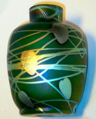Rare Arts & Crafts Steuben Decorated Green Aurene 550 Vase