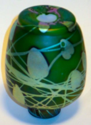Rare Arts & Crafts Steuben Decorated Green Aurene 550 Vase 5