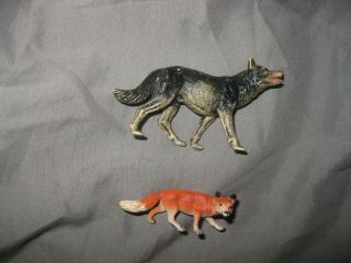 Preiser Elastolin Germany Wolf 47526 & Fox 47714 Plastic 1:25 Scale Zoo Animal