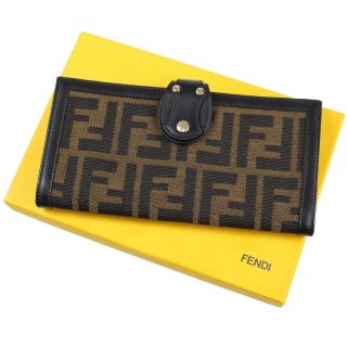 Fendi Zucca Pattern Long Card Wallet Brown Black Canvas Vintage Auth S394 M