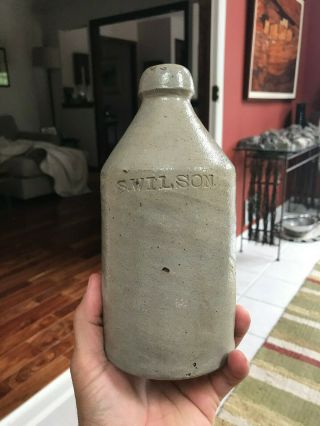 Mid 19th S.  Wilson Marked Ellenville York Fat Salt Glazed Stoneware Bottle