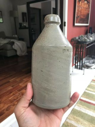 Mid 19th S.  Wilson Marked Ellenville York Fat Salt Glazed Stoneware Bottle 6