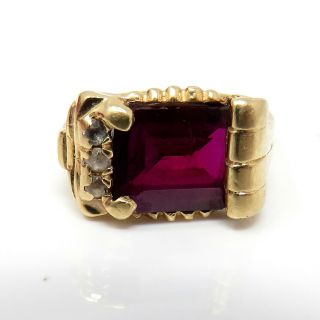 Nyjewel Vintage Antique 14k Yellow Gold Ruby & White Sapphire Ring Size 4.  5