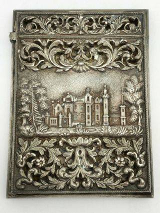 English Sterling Silver Filagree Scenic Calling Card Case