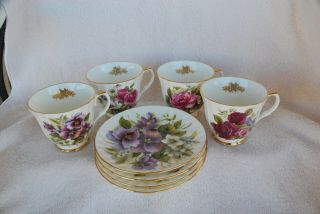 Antique Duchess English Bone China Flowered Teacups/saucers Gold Trim Flawless