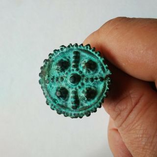 Ancient Byzantine Bronze Ring With Cross On Bezel