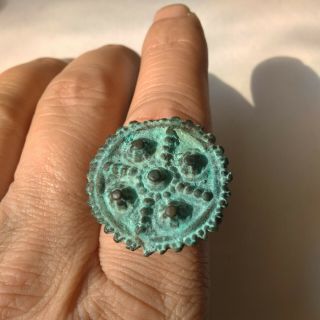 Ancient Byzantine Bronze Ring with Cross on Bezel 2