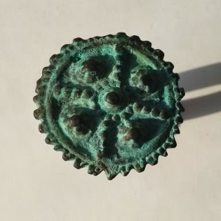 Ancient Byzantine Bronze Ring with Cross on Bezel 3