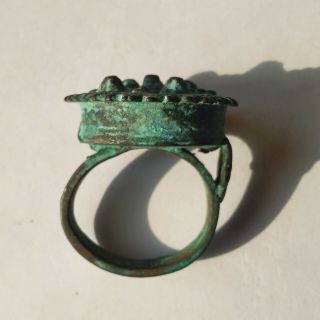 Ancient Byzantine Bronze Ring with Cross on Bezel 4