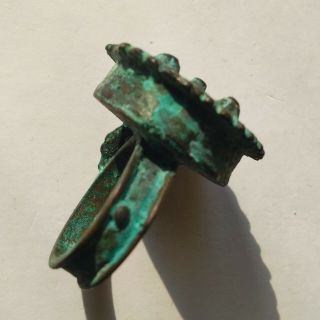 Ancient Byzantine Bronze Ring with Cross on Bezel 5