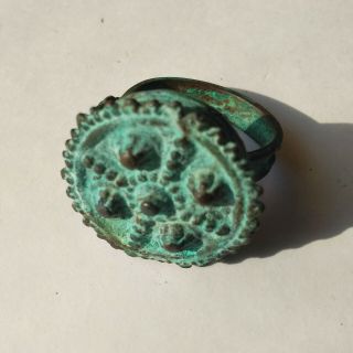 Ancient Byzantine Bronze Ring with Cross on Bezel 6