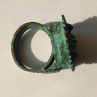 Ancient Byzantine Bronze Ring with Cross on Bezel 8
