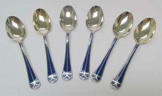 Six Christofle Talisman Blue 19/98 Silverplated Dessert Teaspoons