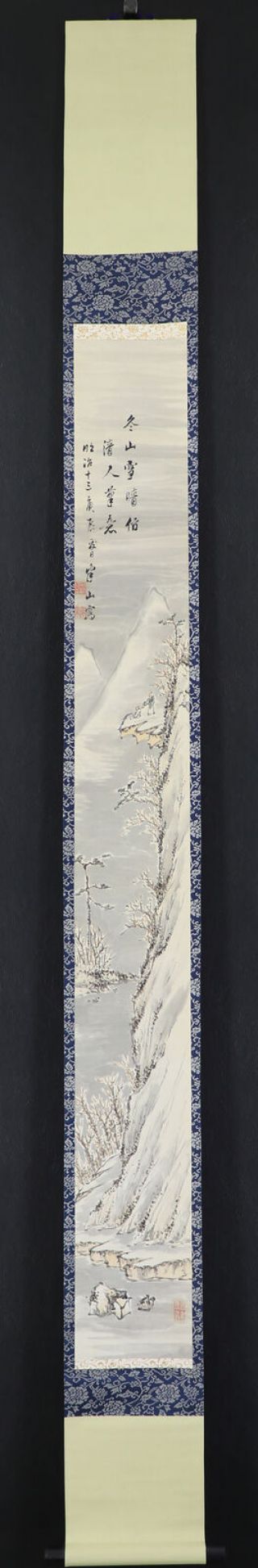 Japanese Hanging Scroll Art Painting Snowy Sansui Landscape E8133