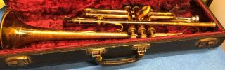 Very Rare Vintage American Leader Hand Hammered Trumpet.  With Case.