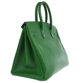 Auth HERMES BIRKIN 35 Hand Bag Green Veau Epson Leather France Vintage A43549 2