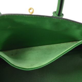 Auth HERMES BIRKIN 35 Hand Bag Green Veau Epson Leather France Vintage A43549 8