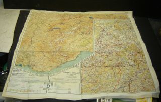 Vintage Wwii Germany Belgium France Silk Cloth Military Field Map