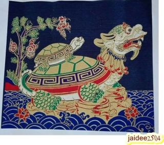 Vintag Thai Handmade Lucky Turtle Silk Screen Decor Make Money Art Picture Wall