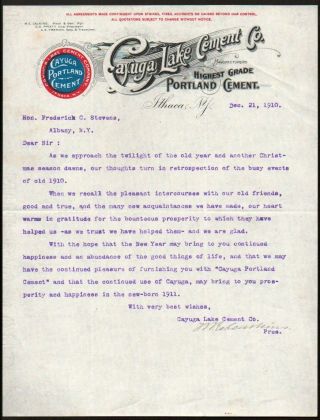 Cayuga Portland Cement Co Ithaca Ny 1910 Vintage Letterhead Rare History