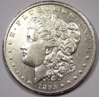 1893 - Cc Morgan Silver Dollar $1 - Choice Au Detail - Rare Carson City Coin