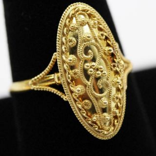 Vintage 18k 750 Yellow Gold Portugal Fancy Scrolled Design Size 10.  25 Ring