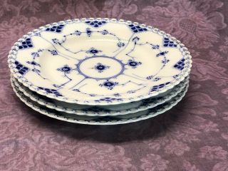 Vintage Set 3 Royal Copenhagen Blue Fluted Full Lace Luncheon Lunch Plate 1085