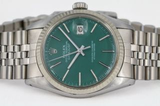 Authentic Rolex Men ' s Vintage 16014 36mm Datejust Green Dial w/ Stick Markers 2