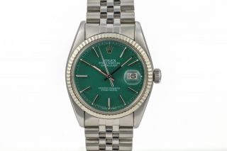 Authentic Rolex Men ' s Vintage 16014 36mm Datejust Green Dial w/ Stick Markers 9