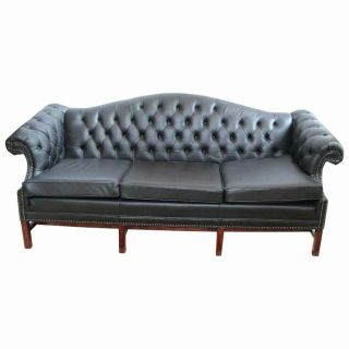 Kimball Vintage Couch Chippendale Camel Back Tufted Leather Chesterfield Sofa