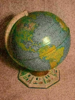 Vintage J.  Chein 9 " World Globe Tin Litho " Look "