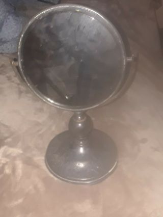 Vintage Antique Silver Plated (?) Metal Round Tilting Table Top Vanity Mirror