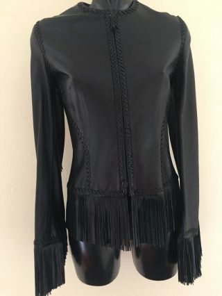 Gianni Versace Iconic Rare Halle Berry Bond Movie 2002 Black Leather Jacket 42 8
