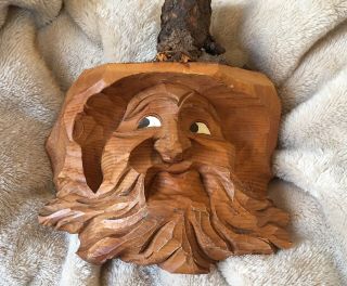 Vintage Hand Carved Wood Bearded Old Man Face Folk Art