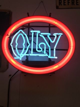 Rare Vintage Oly Olympia Neon Lighted Beer Sign Bar Sign Made In Usa